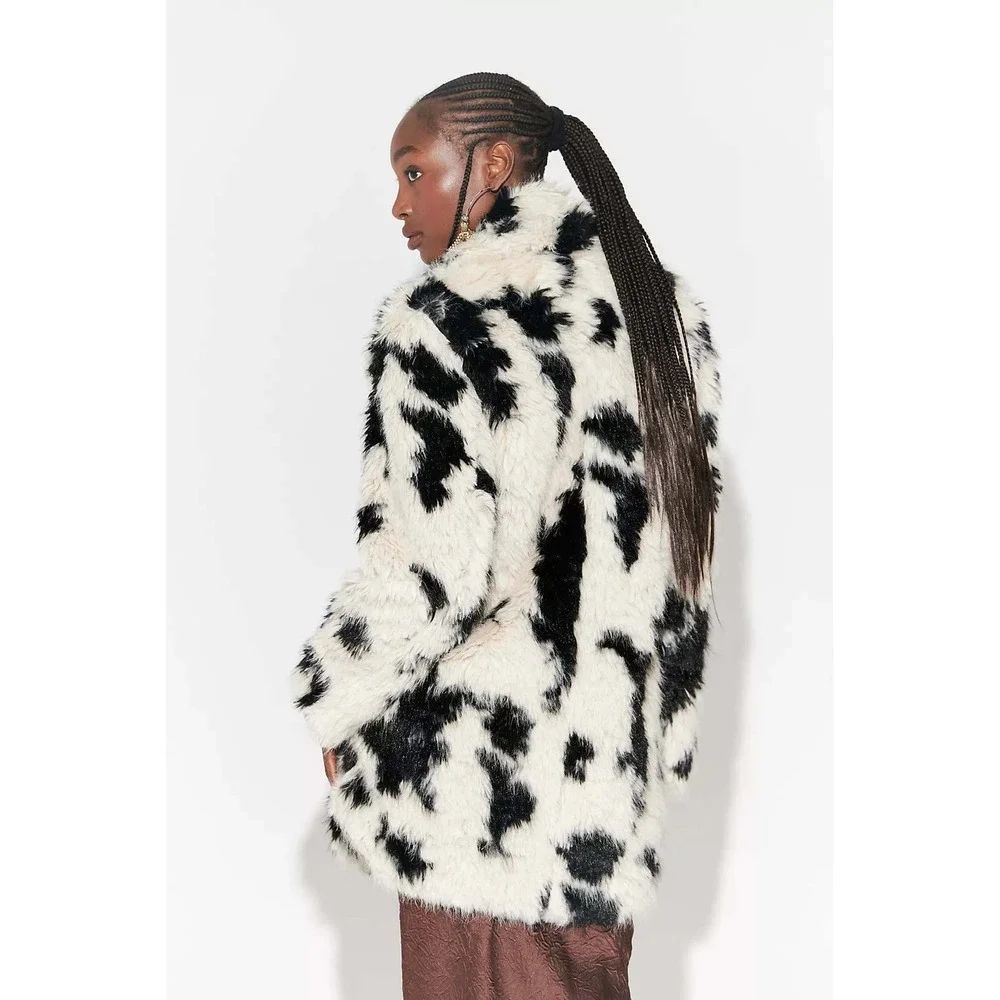 Free People Jade Spotted Faux Fur Coat Black White Jacket Size Small NWT - Picture 3 of 5